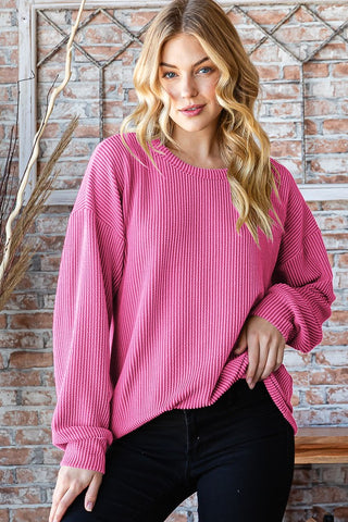 Puff Sleeve Solid Urban Ribbed Top