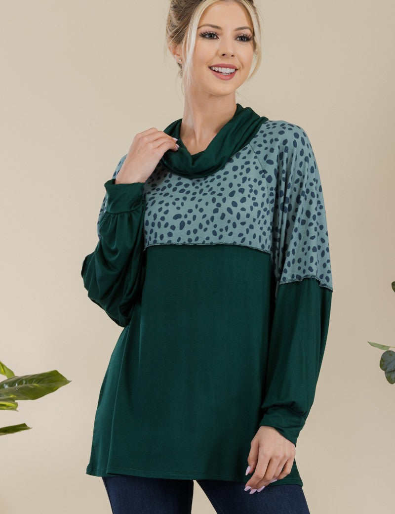 Print Contrast Long Bat Sleeve Top - LAST ONES FINAL SALE