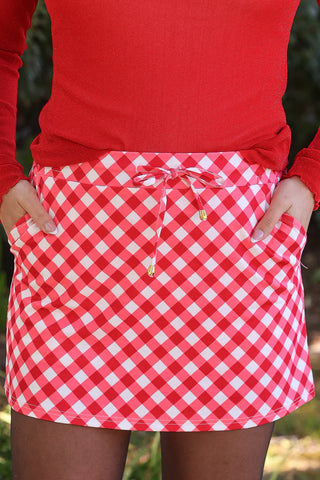 Red Diagonal Gingham Skort