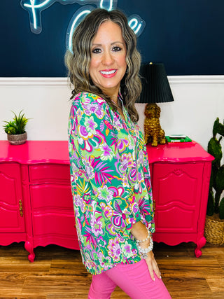 Dear Scarlett Lizzy Top - Kelly Green Botanical