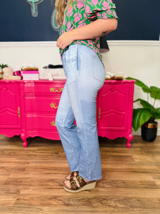 Dear Scarlett Straight Leg Faux Denim - Light Wash