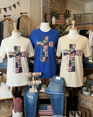 God Bless America Cross Tee - Vintage White