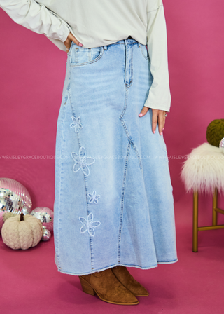 Petal Path Denim Skirt