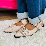 Rivets Buckle Flats - Nude - LAST ONES FINAL SALE