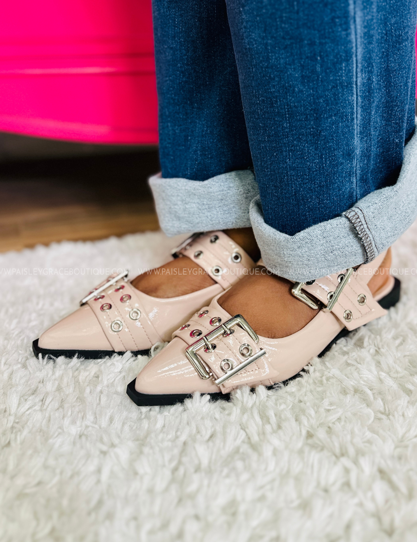 Rivets Buckle Flats - Nude - LAST ONES FINAL SALE