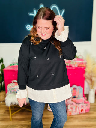 Stassie Bejeweled Sweater With Mock-Layer Trim - FINAL SALE