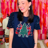 Festive Forest on Princess Top -  Navy Blue  - PREORDER