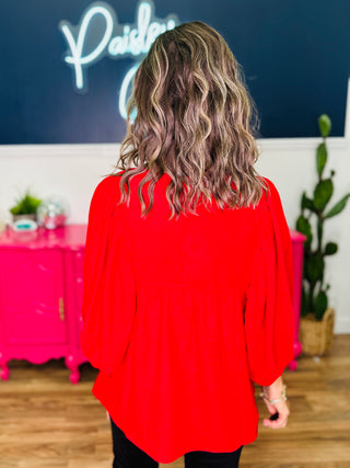 Solid Airflow Batwing 3/4 Sleeve Top - Red