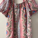 Patchwork Puff Sleeve Smocked Top