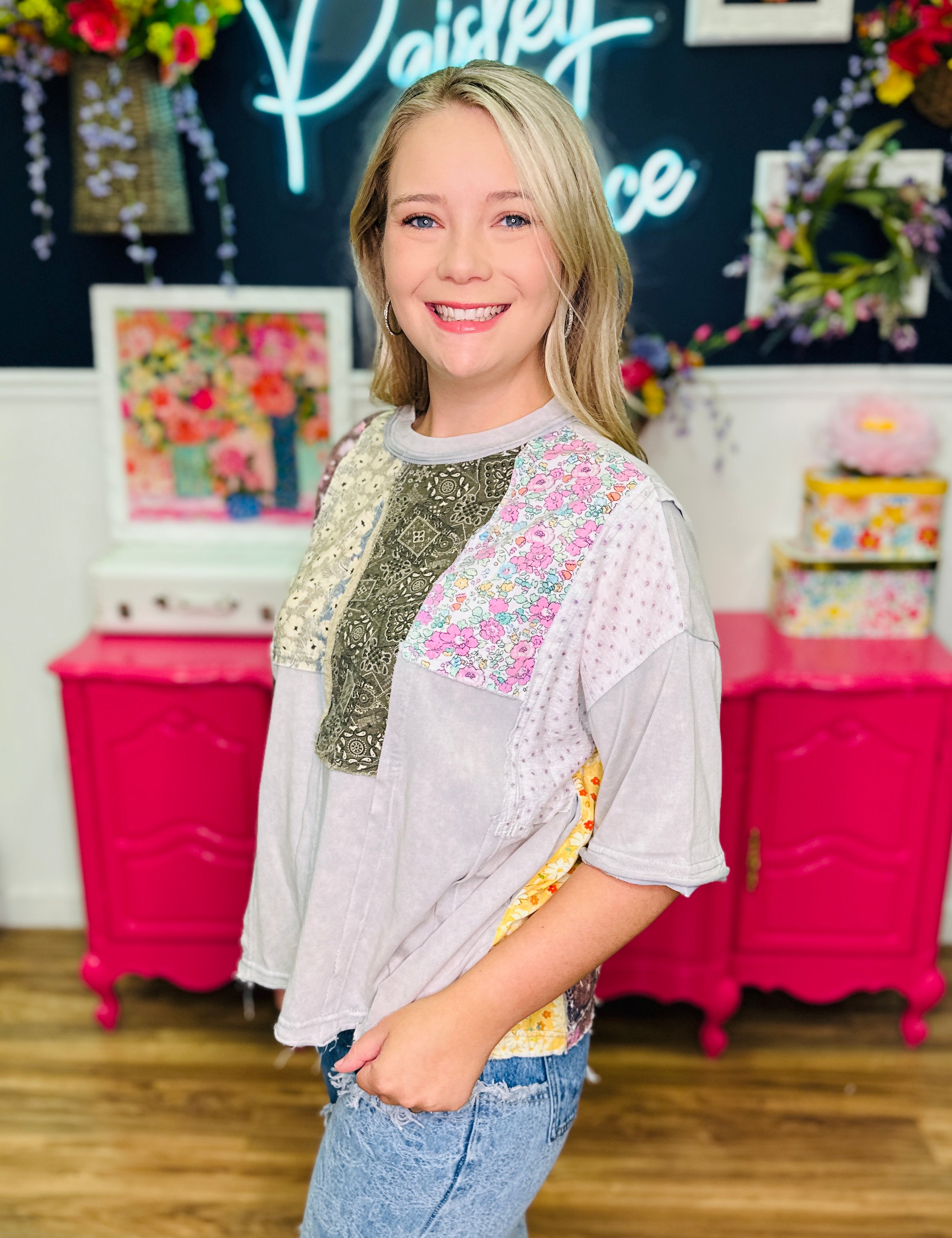 Patchwork Paradise Tee - Lt Blue