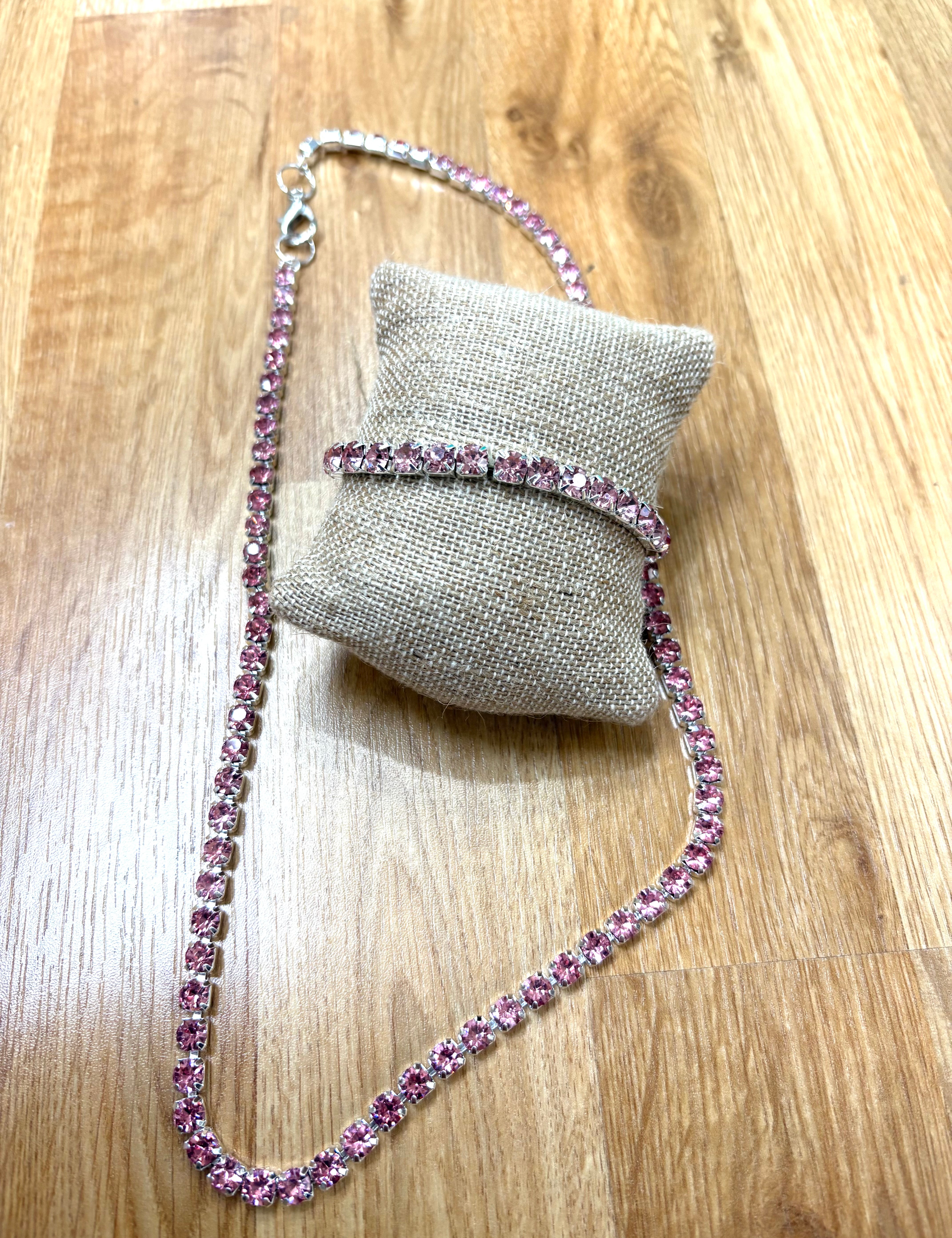 Silver & Pink Crystal Necklace