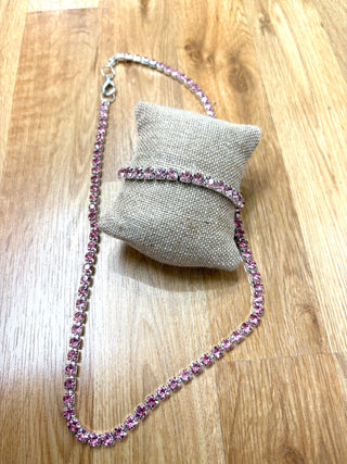 Silver & Pink Crystal Necklace & Bracelet Set