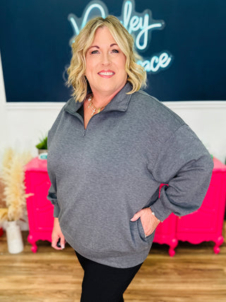 Annalise Scuba Half Zip Pullover - Charcoal