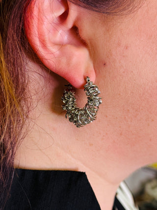 Silver Spiral & Crystal Hinge Hoop