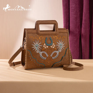 Montana West Embroidered Top Handle Crossbody - Brown