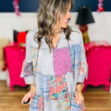Multi Print Patchwork Top - Grey