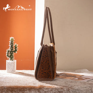 Montana West Tooled Concealed Carry Tote - Brown
