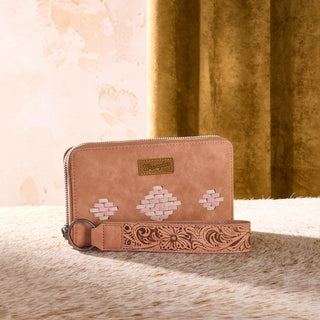 Wrangler Aztec Woven Zip Around Wallet with Wristlet – Dark Pink
