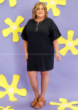 Load image into Gallery viewer, CozyCo Puff Sleeve Black Dress
