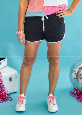 Black And White Drawstring Everyday Shorts - GAMEDAY