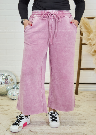 In or Out Wide Leg Cropped Pants in Light Rose