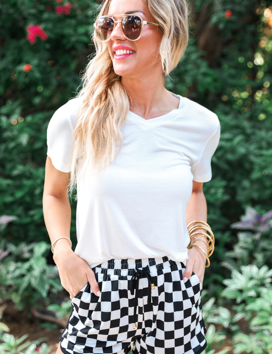 PREORDER- Checkerboard Checkered Drawstring Everyday Shorts