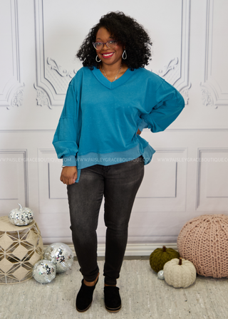 Uptown Allure Top -Washed Teal