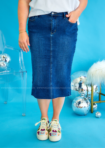 Judy Blue High Rise Denim Midi Skirt