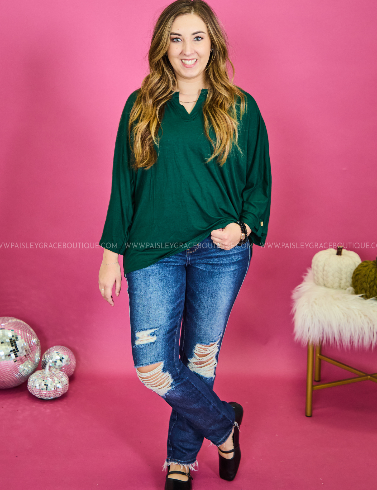 City Lights Calling Top - Hunter Green* LAST ONES FINAL SALE *