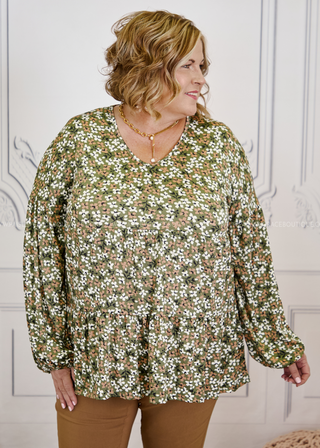 Here For The Blooms Top - Olive - FINAL SALE