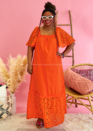 Eyelet Maxi Dress - Sunset - LAST ONE FINAL SALE