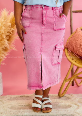 Demi Fringe Cargo Skirt - Pink Wash - FINAL SALE