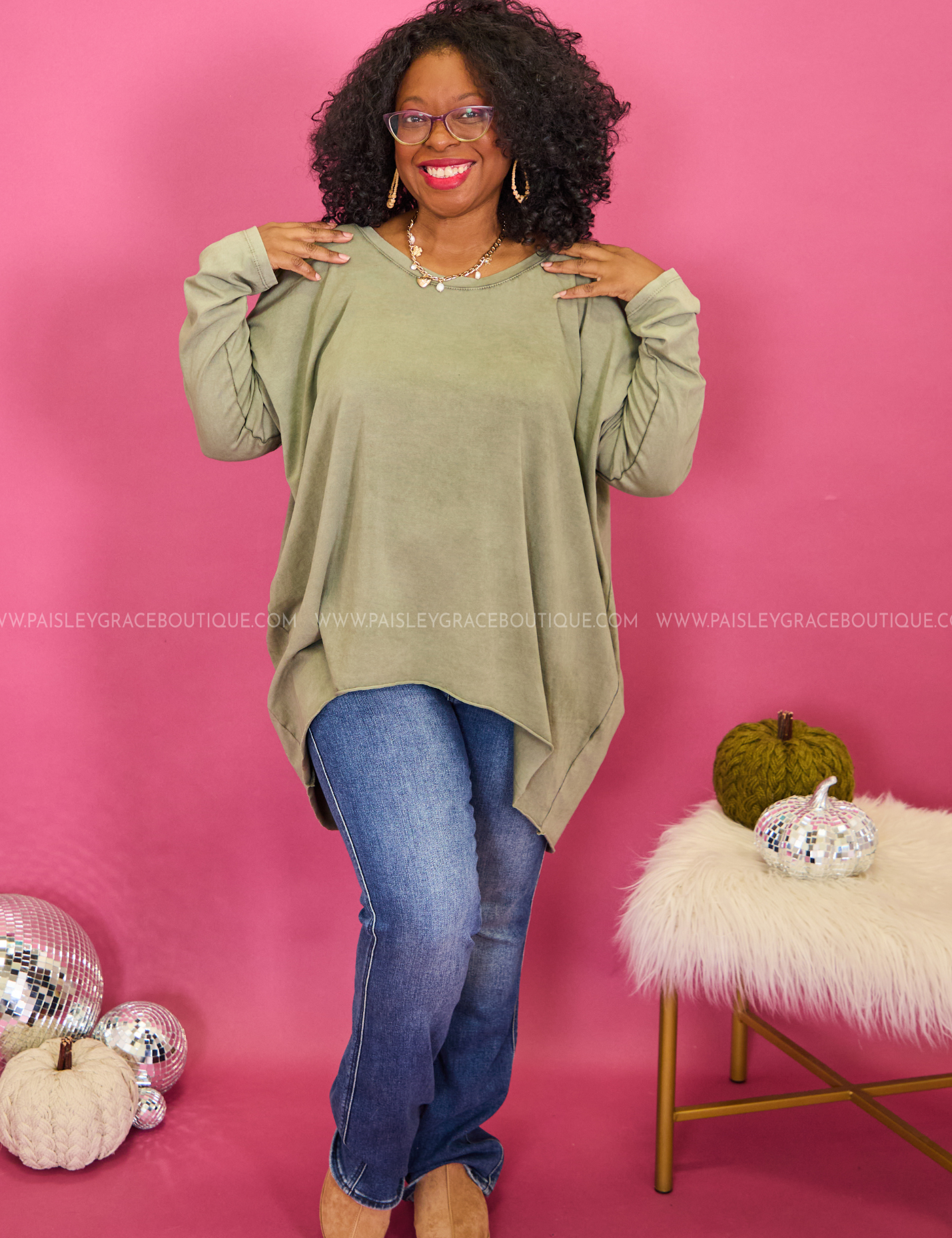 Flirty Flourish Top - Military Green - LAST ONES FINAL SALE