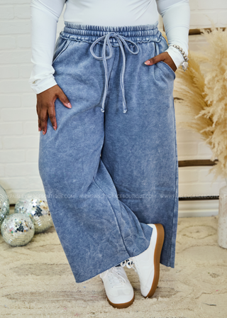 In or Out Wide Leg Cropped Pants in Dusty Blue