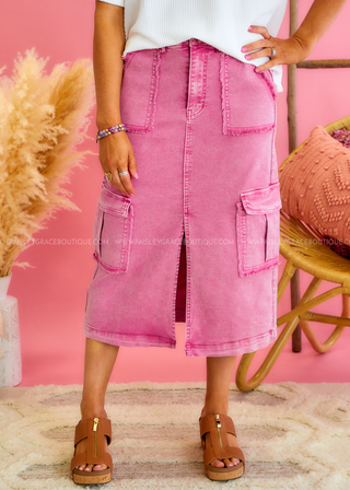 Demi Fringe Cargo Skirt - Pink Wash - FINAL SALE