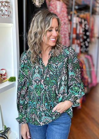 Looking Out Damask Print Blouse