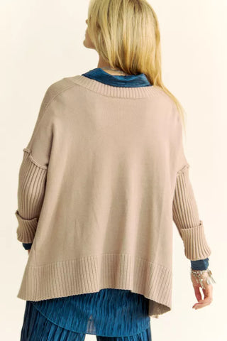 Solid Ribbed Sleeve Side Slit Pullover Sweater (Reg Only) - 2 Colors  - PREORDER