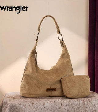 Wrangler Floral Tooled Hobo Bag with Pouch - Khaki