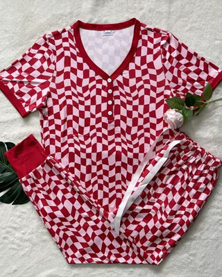 Weavy Check SS Jogger PJ Set - Preorder