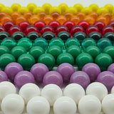 Colorful beaded necklaces in rows.