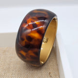 Tortoise Spotted with Gold Lining - Vintage Lucite Clamper Bracelet