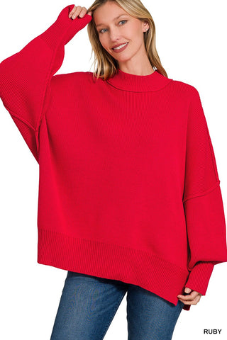 Oversized Ribbed Sweater - Ruby