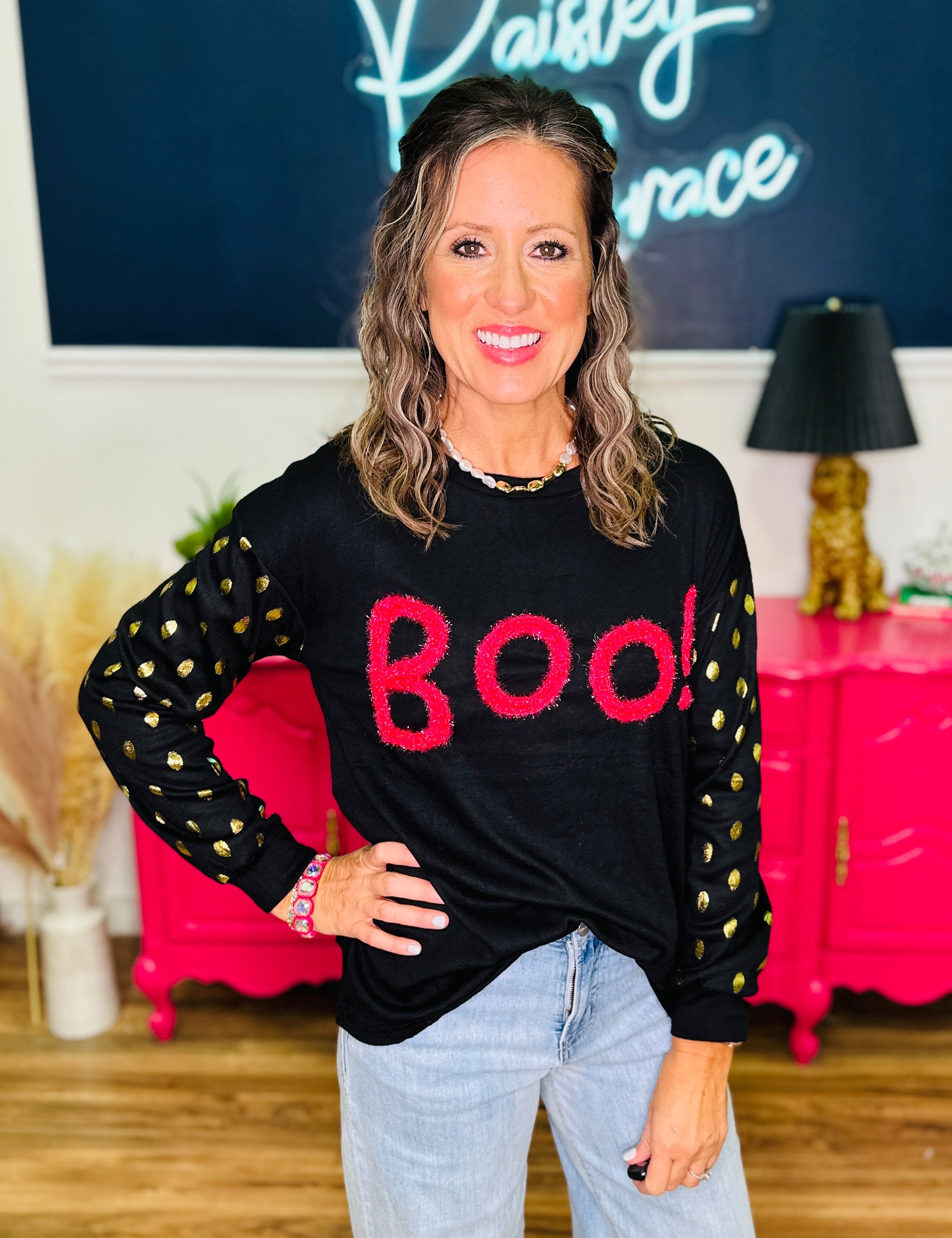 Boo Black Contrast Sleeve Top - LAST ONES FINAL SALE