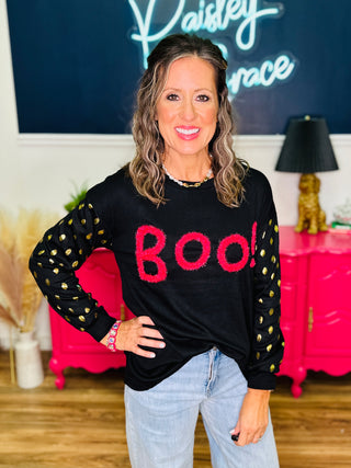 Boo Black Contrast Sleeve Top