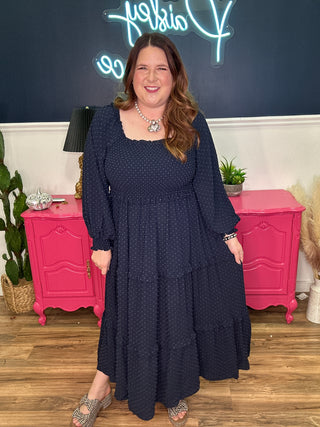 Navy Textured Tiered Dress