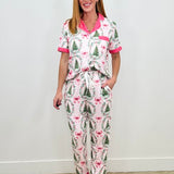 PJ Set - Button Down Short Sleeve Christmas Tree Bow  - Preorder