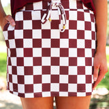 PREORDER- Let's Go Checkered Skort- Maroon