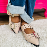 Rivets Buckle Flats - Nude - LAST ONES FINAL SALE