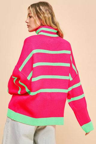 Striped Oversized Roomy Turtle Neck Sweater Top (Reg Only)  - PREORDER