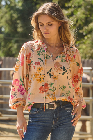 Flowers On My Mind Top - Taupe Multi